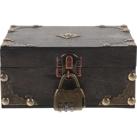 Coffre en Bois Vintage Verrouillé, Boîte à Bijoux Rétro Grise, Coffre à Trésors Pirate 1 Pièce, Boîte de Rangement Décorative pour Bijoux, Présent Maison et Bureau (1/5)