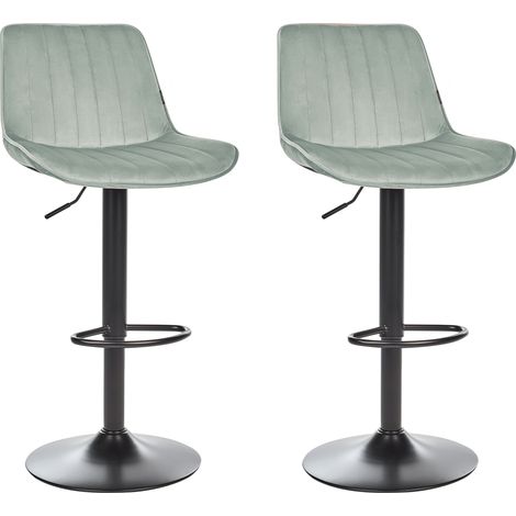 Conjunto de 2 sillas de bar de terciopelo patas de acero negro sin reposabrazos comedor verde menta Dubrovnik