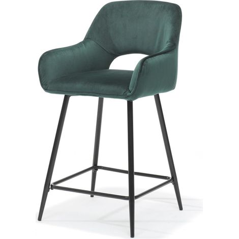 Tabouret de Bar en Tissu Velours Vert et Coloris Noir pour Cuisine, Salon et Espace Bar - PANGIVO (1/2)