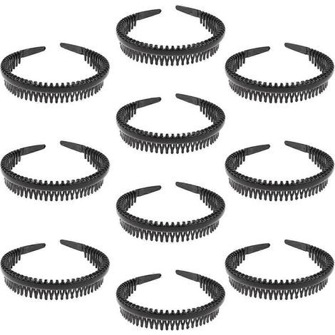 Lot de 10 serre-têtes peignes à dents, bandeaux antidérapants rigides, accessoires pour cheveux pour filles et femmes (noir)-14.00X12.00X2.00CM-Black