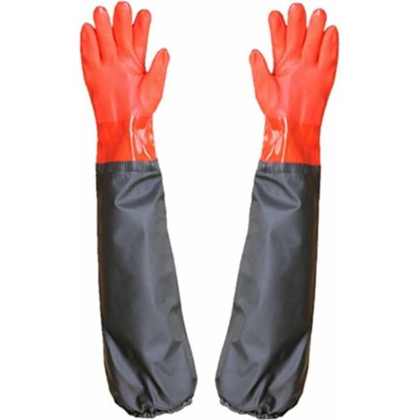 Gants de travail imperméables et résistants en PVC, tricotés avec doublure en coton, longueur 65 cm， (1/5)