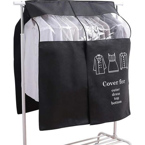 Housses De Vêtements Transparent Fenêtre Anti-Poussière Vêtements Housse Protège Portant Universelle Garment Covers Pour Chemise Costumes Manteaux Clothes (90x110 Cm, Noir) (1/5)