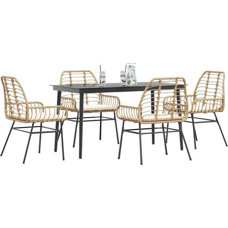 Ensemble à manger jardin coussins 5 pcs-Salon de jardin marron poly rotin verre 209617 (1/5)