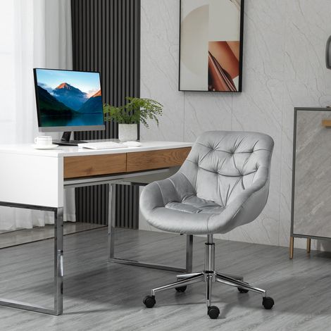 Fauteuil de bureau pivotant ergonomique à hauteur réglable et à roulettes. Revêtement en velours. 59 x 58 x 80-90 cm. Gris. (1/5)
