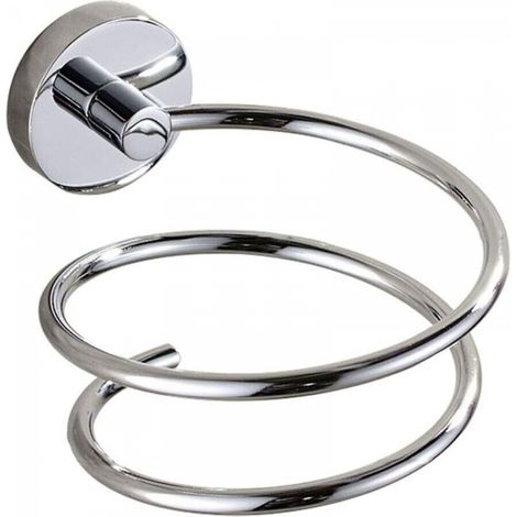 Support pour sèche-cheveux en acier inoxydable chromé argenté, à installer dans la chambre, les sanitaires et la salle de bain (1/5)