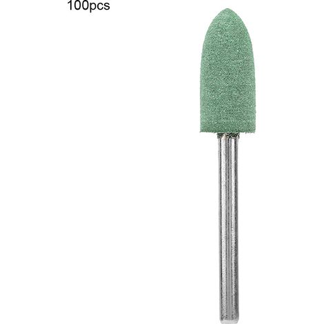 Tête de polissage en caoutchouc et émeri vert, 100 pièces, cône 8 mm, tige 3 mm - Embouts abrasifs coniques pour finition lisse et précise sur métaux, plastiques ou bois (1/5)