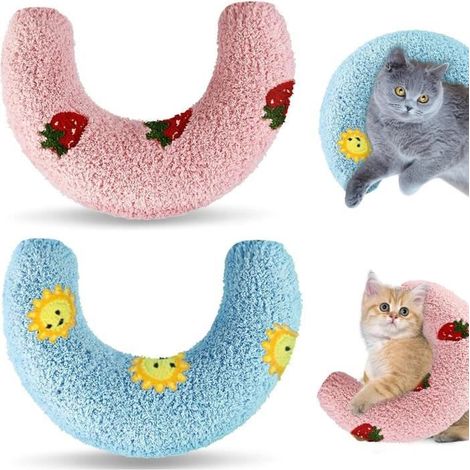 Coussin apaisant pour chat/chien - Demi-donut - Bleu + Rose (1/4)