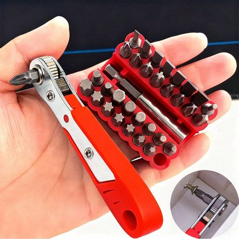 Jeu de tournevis à cliquet à angle droit, 36 dents, clé décalée magnétique pour espaces étroits, 20 pièces, rouge (1/4)