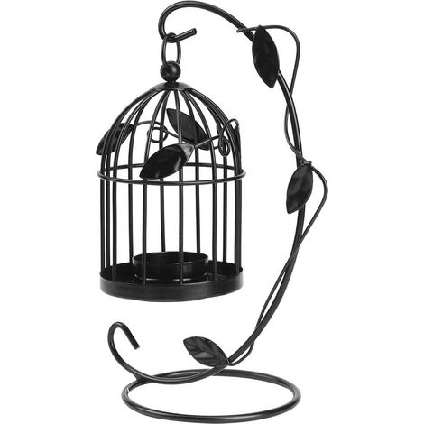 Cage à Oiseaux Décorative, Style de Cage À Oiseaux Creux Motif Bougeoir en Fer Creative Carve Motif Arts Bougeoir, 23 x 14cm(Noir) (1/5)