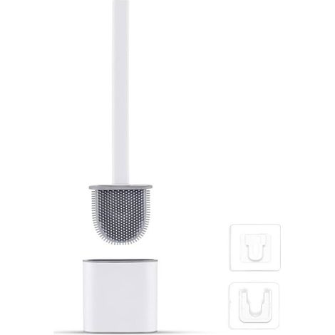 Silicone Toilet Brush Plate - Toilet Brush and Holders, Anti-drip, Antibacterial, Ventilated Toilet Brush, White (1/5)