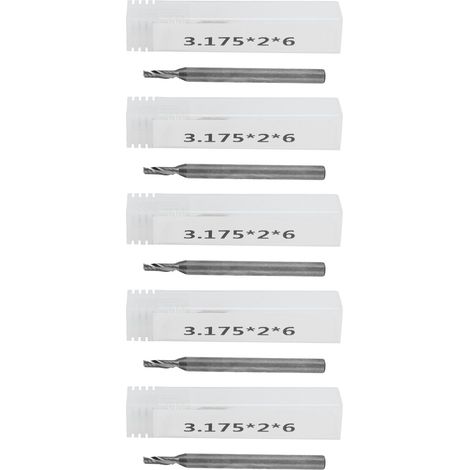 Lot de 5 fraises spirales 3,175x2x6mm, une seule flute en carbure de tungstène pour graveuse CNC (1/5)