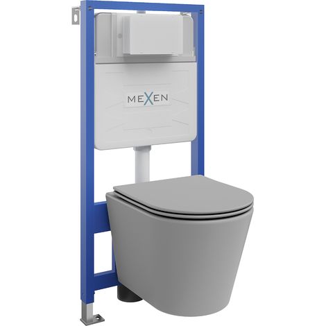 Mexen Rico conjunto empotrado WC bastidor Fenix Slim con taza WC y tapa de cierre lento, gris claro mate - 61030724061 (1/3)