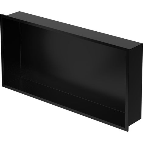 LuxeBath Wandnische aus Edelstahl, 60x30x10 cm, Schwarz, Duschnische mit Rahmen, Einbauregal, Flexibler Einbau, Befliesbare Nische für Badutensilien, Duschablage, Einzelregal Lagerung für Badezimmer
