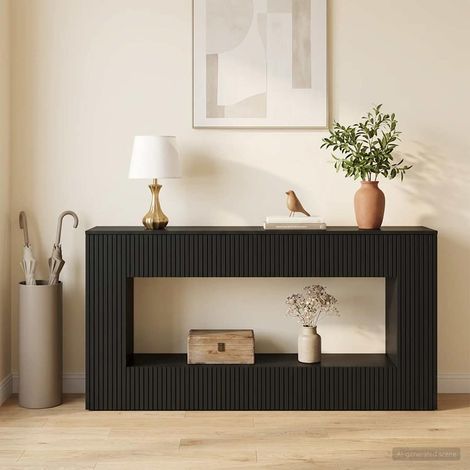 vidaXL Table console Rayé Noir 155 x 29 x 74 cm Bois d’ingénierie (1/5)