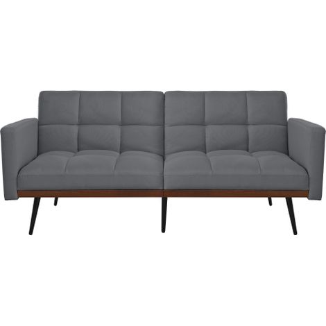 Sofá cama, sofá de 2 plazas con respaldo regulable, de lino, patas de metal, gris (1/5)