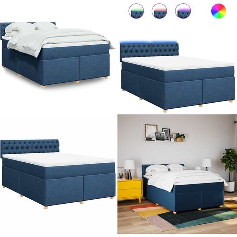 vidaXL Sommier à lattes de lit avec matelas Bleu 140x190 cm Tissu (1/5)