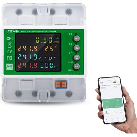 Compteur électrique 3 Phases, Compteur de Courant Triphasé Rail DIN WiFi Smart Meter Compteur électrique avec Protection Contre Les Surtensions et Protection Contre Les sous-tensions 100A (1/5)