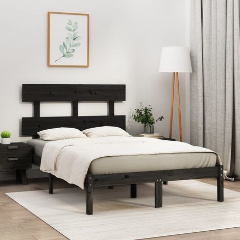 Bed Frame Black Solid pine wood Double Durable Bed Frame vidaXL (1/5)