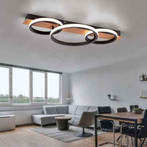 Lampada da soffitto in legno lampada da soffitto in metallo lampada LED nera in legno, 3 fiamme, aspetto legno moderno, 1x LED 37W 3200Lm 3000K, LxPxA 68x30x8cm