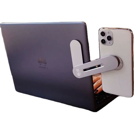 Soporte magnético para portátil, soporte plegable para portátil, soporte lateral ajustable para pantalla de teléfono móvil, soporte magnético para teléfono móvil, plateado