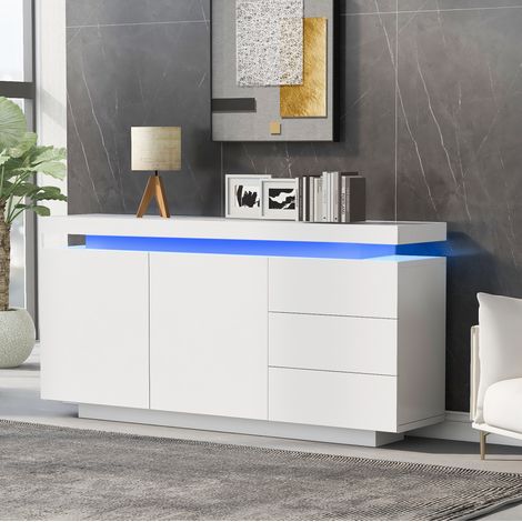 Aparador salón con LED y brillo blanco diseño moderno OKMYHOME (1/5)