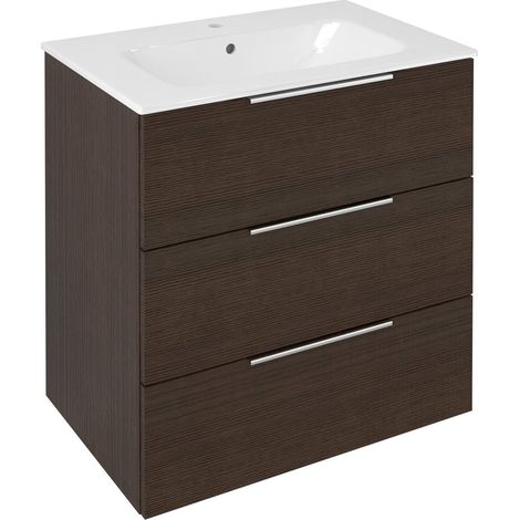 CIRASA Meuble sous-vasque 69,8x75x46cm, 3x tiroirs, Pin Rustique (1/4)