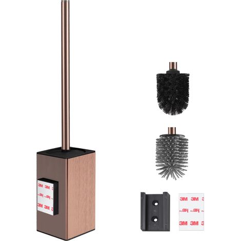 Brosse WC Murale Installation adhésive sans perçage,Porte-Brosse Toilettes WC Métallique Antirouille et Design Moderne, Porte-Brosse WC avec Gobelet Intérieur Amovible (Or Rose) (1/5)