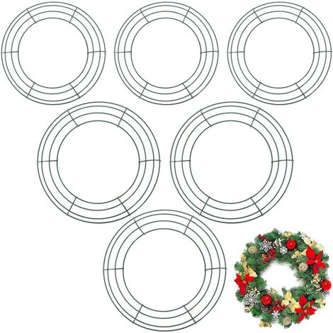 Cadre de Couronne en Fil Metallique, Anneaux Couronne de Fleurs, Lot de 6 Anneaux de Couronne de Noël en Fil Métallique, pour Nouvel an Saint Valentin Décoration (8 Pouces et 10 Pouces) (1/5)