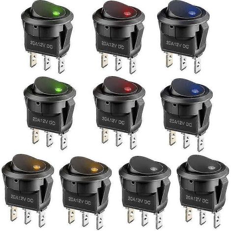 10 Stück S 12V LED-Kippschalter, 3-polig, rastend, runder Knopf für Auto, Boot, Haushaltsgeräte, mit 5 (1/5)