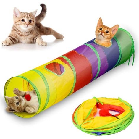 Tunnel de jeu pliable pour chat avec balle suspendue, jouet interactif arc-en-ciel pour animaux de compagnie (1/5)
