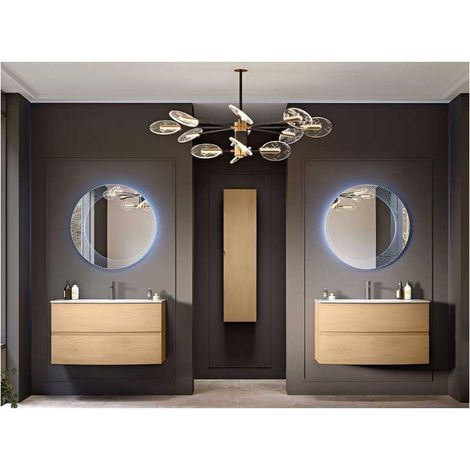 Mobile Bagno Elettra75 cm SospesoRovere Tabacco Base 2 cassetti - Lavabo in Resina (1/5)