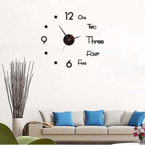 (Schwarz) Digitaler Wanduhr-Aufkleber, 3D-Acryl-Wanduhr-Aufkleber mit Geräuschlosigkeitsfunktion, Wanduhr-Aufkleber-Dekorationsset (1/5)