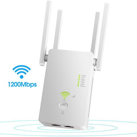 Amplificateur WiFi double bande 1200 Mbps avec port Ethernet – Répéteur pour maison et appartement, couverture 245 m², jusqu’à 25 appareils