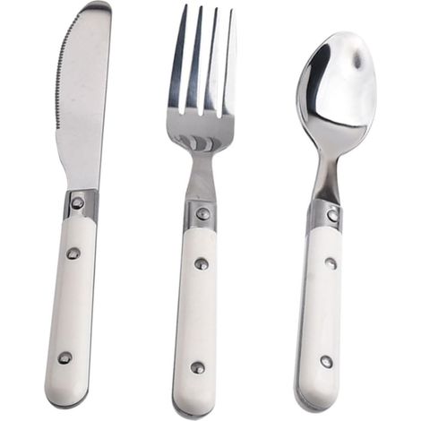 Ensemble 3 couverts pour enfants en inox: fourchettes et cuillères sécuritaires, compatibles lave-vaisselle, et les voyages