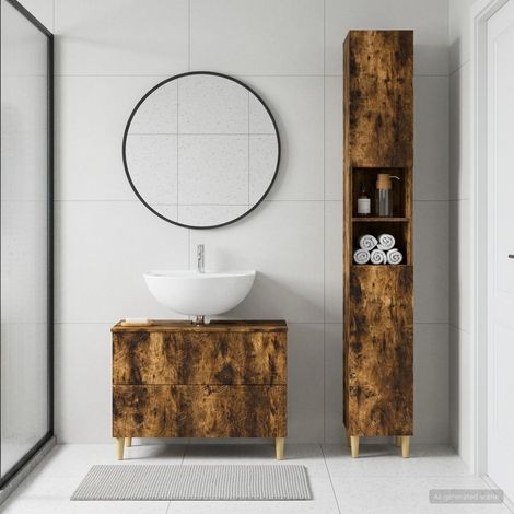 vidaXL 2 Piece Bathroom Cabinet Set DELFT Smoked Oak Engineered Wood (1/5)