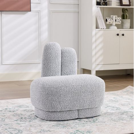 Puf con forma de conejo, asiento auxiliar y reposapiés, tejido gris blanco antiguo (1/5)