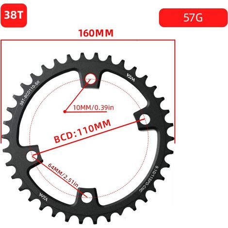 38T Plateau de vélo monovitesse 4 trous à griffes, entraxe 110 BCD, dents positives et négatives, pignon 36T58T compatible avec les transmissions 5/R7/8000 (1/5)