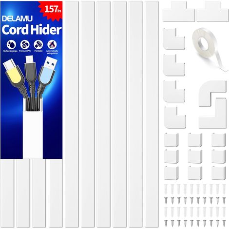 4M Goulotte Passe Cable Mural, Cache Cable TV Mural pour 2-3 Fils, Gaine Electrique pour la Maison et Le Bureau, Kit pour Cacher Les Cables, 10 x 40 cm x 24 mm x 14 mm, Blanc (1/5)