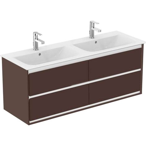 Mobiletto lavabo doppio lavabo Ideal Standard CONNECT Air, 1300 mm, 4 estraibili, E0824, colorazione: Marrone opaco / bianco opaco - E0824VY (1/3)