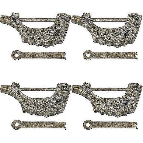 Lot de 4 cadenas à combinaison rétro en alliage, forme de poisson, 60 x 31 x 8,5 mm, style vintage, avec clé, compatibles avec tiroirs, portes, placards et boîtes. (1/5)