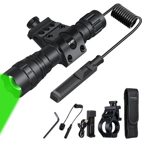 lampe torche verte Puissante, 501BS Lampe de Poche à lumière Rouge LED Rechargeable, Portable étanche, mise au point rétractable pour la pêche, la Chasse, l'astrophotographie, avec pile (1/5)