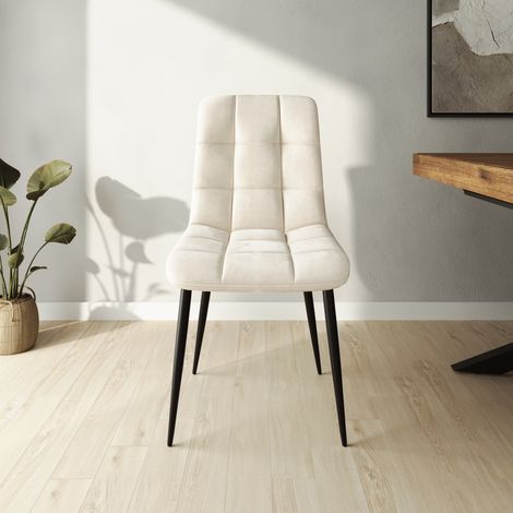Lot de 4 chaises avec assise en velours blanc matelassé et pieds en acier noir Asia (1/4)