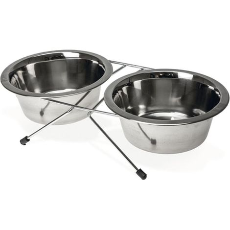 Duo Diner Karlie : Mangeoire Double Acier Inox (1/2)