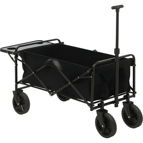 Klappbarer Gartenwagen mit 4 Rädern, abnehmbarer Plane, Teleskopgriff, verstellbarer Neigung, klappbarer Ablage, Schwarz