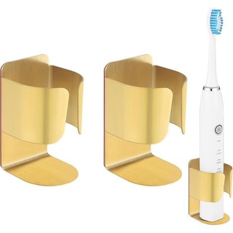 Lot de 2 - Porte-brosse à dents - Support mural - Acier inoxydable 304 auto-adhésif pour salle de bain - Doré - 4,2x7cm