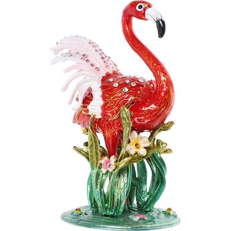 Boîte à Bijoux Rouge Flamant Rose en Alliage de Zinc, Vintage (1/5)