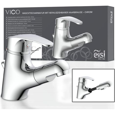 EISL VICO NI075TCO, rubinetto bagno lavabo, rubinetto da bagno con doccetta estraibile, miscelatore per lavabo con doccetta, miscelatore lavabo bagno, cromo (1/5)