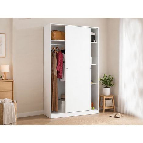 Dmora - Guardaroba 2 ante Alyson, Mobile appendiabiti per camera da letto, Armadio ante scorrevoli, 120x50h204 cm, Bianco lucido (1/5)