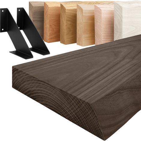 LAMO Manufaktur étagère murale en bois massif, irrégulier, étagère de rangement Vintage, noire / noire 160cm, LW-01-A-005-160VS