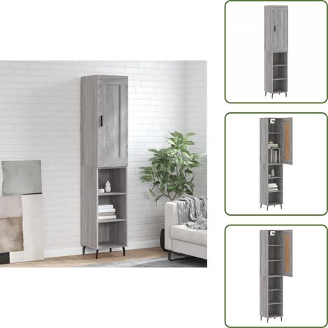 The Living Store Highboard Grau Sonoma 34,5x34x180 cm Holzwerkstoff - Holzwerkstoff (1/5)